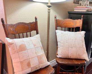 Pony skin pillows and Vintage walnut chairs