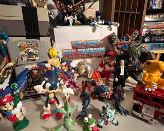 Mario, sonic, transformers, Star Wars, Teenage Mutant Ninja Turtles TNNT, plays little people, Fisher-Price, TY beanie babies, Gundam, strawberry shortcake… The list goes on and on. The toys are amazing and fantastic!