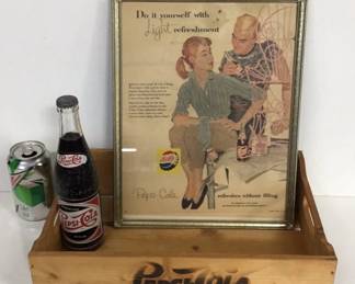 1957 PEPSI Advertising with wood crate & Pepsi Bottle