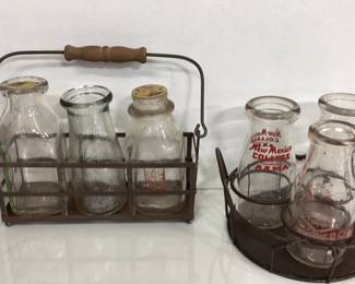 Antique Milk Bottle Carriers with Bottles