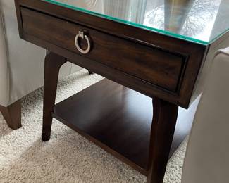 Side table w/drawer & glass top, 24"W x 28"D x 24"H,  was $225, NOW $175