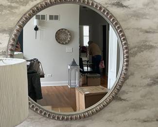 Round white washed beaded wall mirror, 31" diameter,  was $85, NOW $60