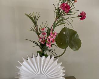 Ceramic white sunburst slim floral vase w/ floral,  12"W x 28"H,  $48