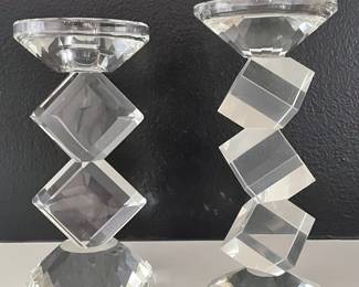 Geometric crystal candle sticks:  Diamond 7.5"H,  Cube 7.75", was $20 each,  NOW $14 each