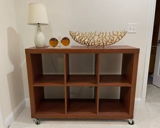 6 Compartment Cubby Shelf on castors, 48"W x 36'H x 16"D,  was $145, NOW $125  (Lamp and bookends not available)