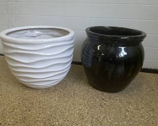 White ceramic garden pot $14.  Black garden pot, SOLD $14