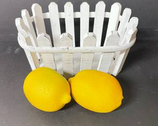 two lemons and white basket, 8"W x 4"H,  was $5, NOW $4
