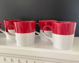 Crate & Barrel red & white mugs (4), was $15, NOW $10