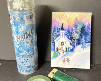 Can of faux snow, florist tape and wire and Christmas plaque,  was $12, NOW $7