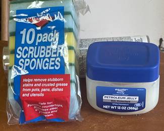 10 pack scrubber sponges,  was $4, NOW $3, Petroleum jelly,  was $3, NOW $2