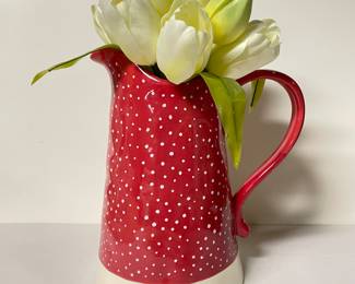 Red polka dot pitcher with tulips, 8"W x 12"H,  $14