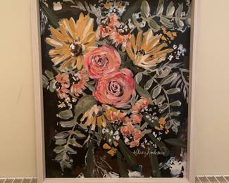Floral on black background painting, 17"W x 21"H,  was $34, NOW $24