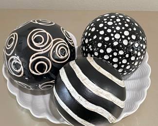 Set of 3 large decorative white and black balls,  was $12, NOW $9