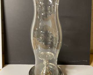 Tall candle hurricane w/ silver base, 18"H,  was $20, NOW $14