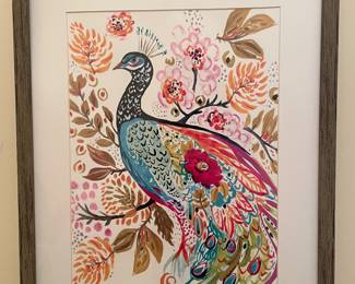 Colorful peacock framed print,  17"W x 21"H,  $48