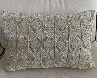 Beige,silver & gold glitzy pillow,  20" x 14",  $28