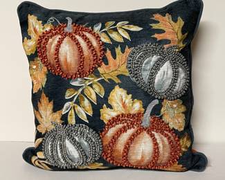 Square beaded pumpkin pillow,  12" x 12",  was $12, NOW $9