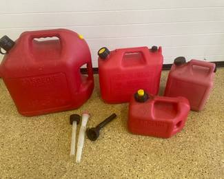 (Large gas can,  was $6. NOW $4'SOLD.  Medium gas can, was $5, NOW $4SOLD.)  2 small gas cans, was $4 each, NOW $3 each