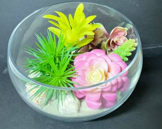 Succulent and floral bowl, 7" x 7",  was $14, NOW $12