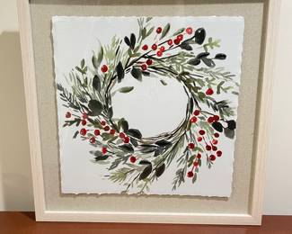 Framed berry wreath print on parchment, 20" x 20",  was $20, NOW $15