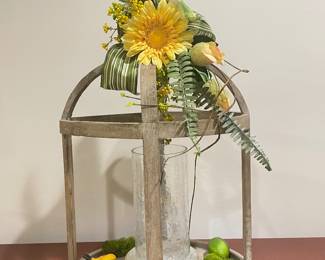 Wood yellow bird floral lantern, 16"W x 22"H,  was $32, NOW $24