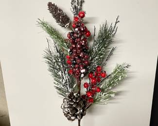 1 flocked berry and pine cone stem,  was $6, NOW $4