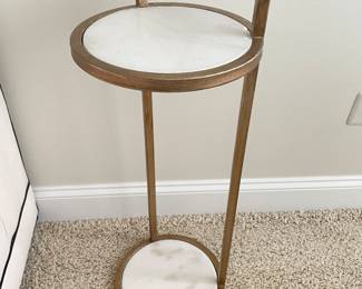 Marble and brushed gold drink table (small chip on marble- barely noticeable), 10"W x 27"H.  $85