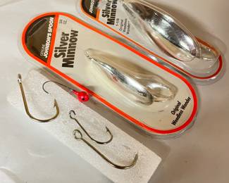 Set of 4 hooks,  was $3, NOW $2.  2 silver minnows,  was $5, NOW $4