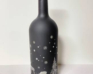 Winter scene black bottle w/cork, 13"H,  was $8, NOW $6