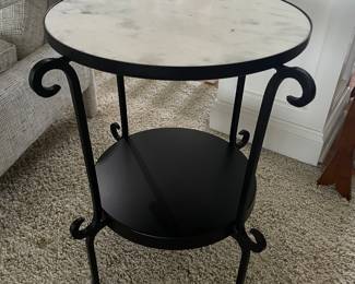 Marble and black metal accent/end table, 20" diameter x 23"H, $245