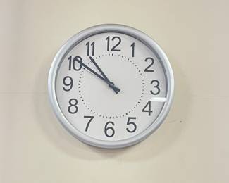 Silver white face clock,  was $9, NOW $7