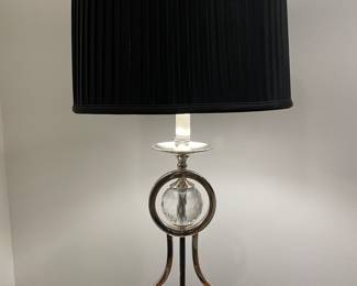 Black shade silver chrome lamp w/ prism ball, 33"H, $40