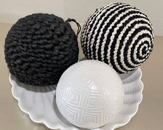 Set of 3 - white  ball, black & white stripe ball, and black yarn ball,  was $10, NOW $8