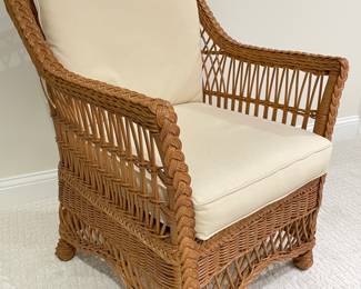 Wicker chair with ivory cushions, 3 available, 26"W x 35"H x 29"D,  was $125 each, NOW $99 each