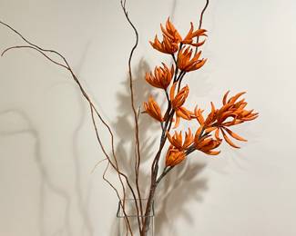 Glass vase with orange floral and twigs, 36"H,  was $38, NOW $28