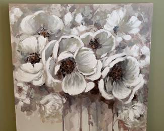 Large White floral painting on canvas, 40" x 40",  was $46, NOW $32