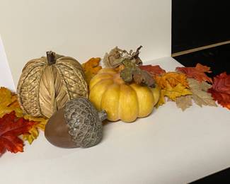 Fall decor:  2 pumpkins, 1 acorn, fall leaves,  was $10, NOW $7