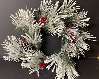 White flocked berry and pine cone wreath, 30" diameter,  was $20, NOW $15