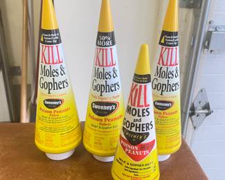 Set of 4 (some partially filled) Sweeneys Peanuts  kills moles and gophers,  was $12, NOW $9
