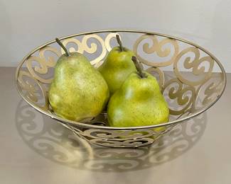 Gold bowl w/ 3 faux pears, 12"W x 4"H,  was $14, NOW $10