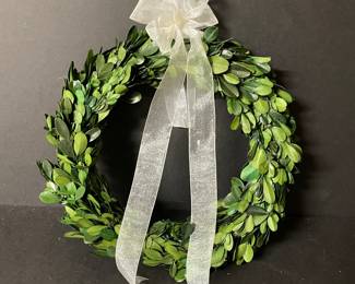 Green boxwood wreath w/ribbon, 11" diameter,  was $14, NOW $10