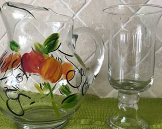  Glass Slim Candle Holder, 8.5", was $7, NOW $5..   (Fruit fancy pitcher 9", $8/SOLD)