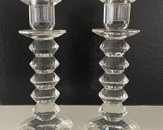 Pair of gem cut faceted crystal candle holders, 8"H,  was $55, NOW $35