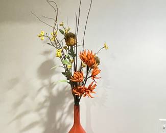 Orange vase with florals, 48"H,  was $44, NOW $34