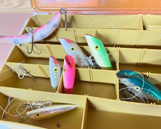 Fishing lures (7) and tackle box,  was $40, NOW $28