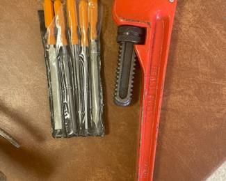 File set,   was $4, NOW $3,  Large pipe wrench,  was $14, NOW $9