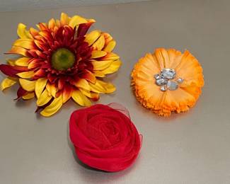 Sunflower, yellow with CZ gems, red floral pins,  was $4 each, NOW $2 each