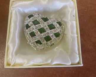 Green glass and CZ adornment trinket box, $14