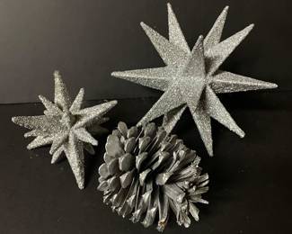 Silver sparkling silver decor and silver pine cone,  was $6, NOW $4