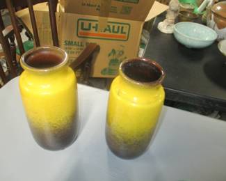 West German 1950s vintage pair MCM glazed pottery vases